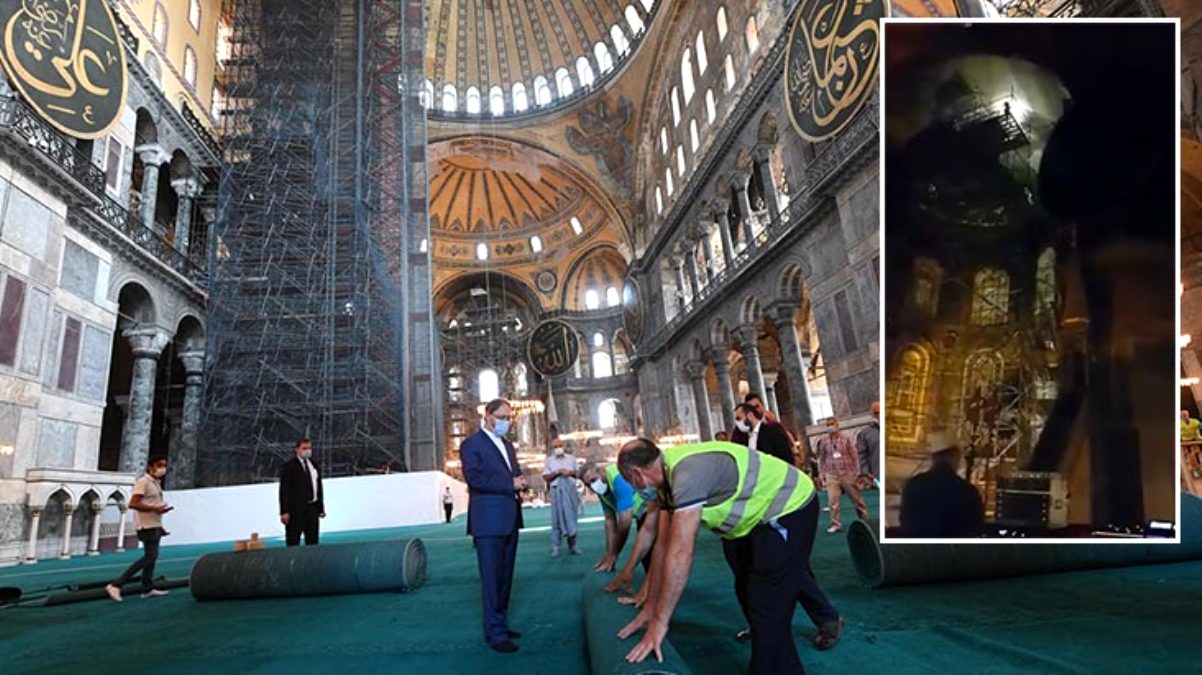Ayasofya Camii’nin içinde Kur’an-ı Kerim okunarak ses ve akustik kontrol edildi