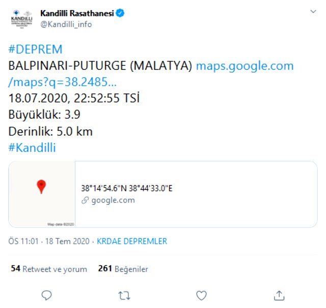 Malatya'da 3.9 büyüklüğünde deprem oldu