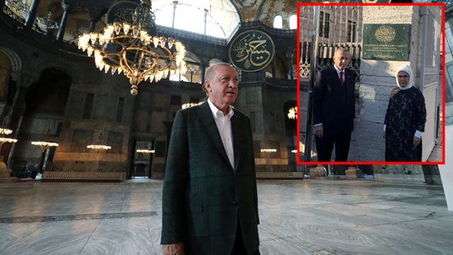 Tarihi güne saatler kala Erdoğan ve Bahçeli'den Ayasofya Camisi'ne sürpriz ziyaret! Tabela açılışı yapıldı