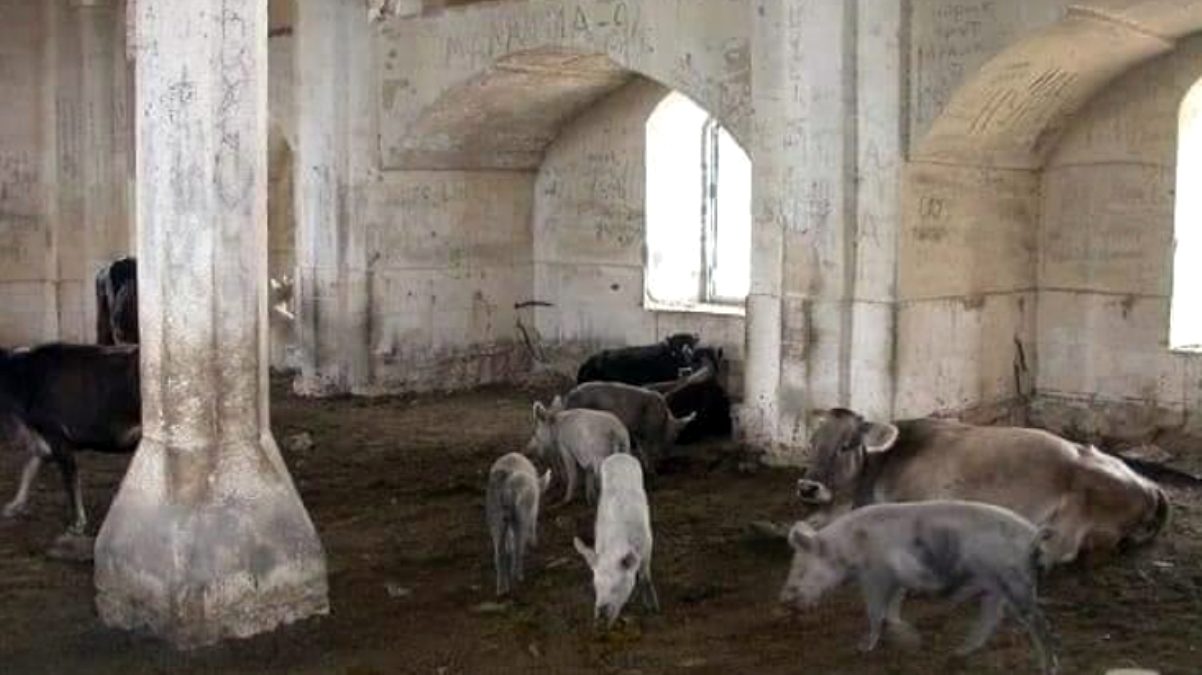 Azerbaycan askerleri Ermenilerin yaptığı alçaklığı gözler önüne serdi! Tarihi camiyi domuz ahırına çevirmişler