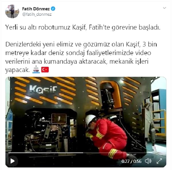 Bakan Dönmez: 'Yerli su altı robotumuz Kaşif, Fatih'te görevine başladı'