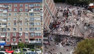 Depremin şiddetini gözler önüne seren tablo! 7 katlı binanın depremden önceki ve sonraki hali