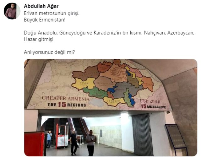 Erivan'daki metro girişinde yer alan skandal harita Türk düşmanlığını gözler önüne serdi