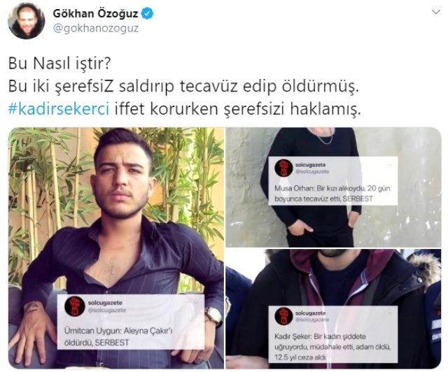 Şarkıcı Gökhan Özoğuz, Kadir Şeker'e 12 yıl hapis cezası verilmesine isyan etti