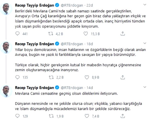 Son Dakika: Cumhurbaşkanı Erdoğan, Berlin'deki camiye yapılan polis baskınına tepki gösterdi: Şiddetle kınıyorum